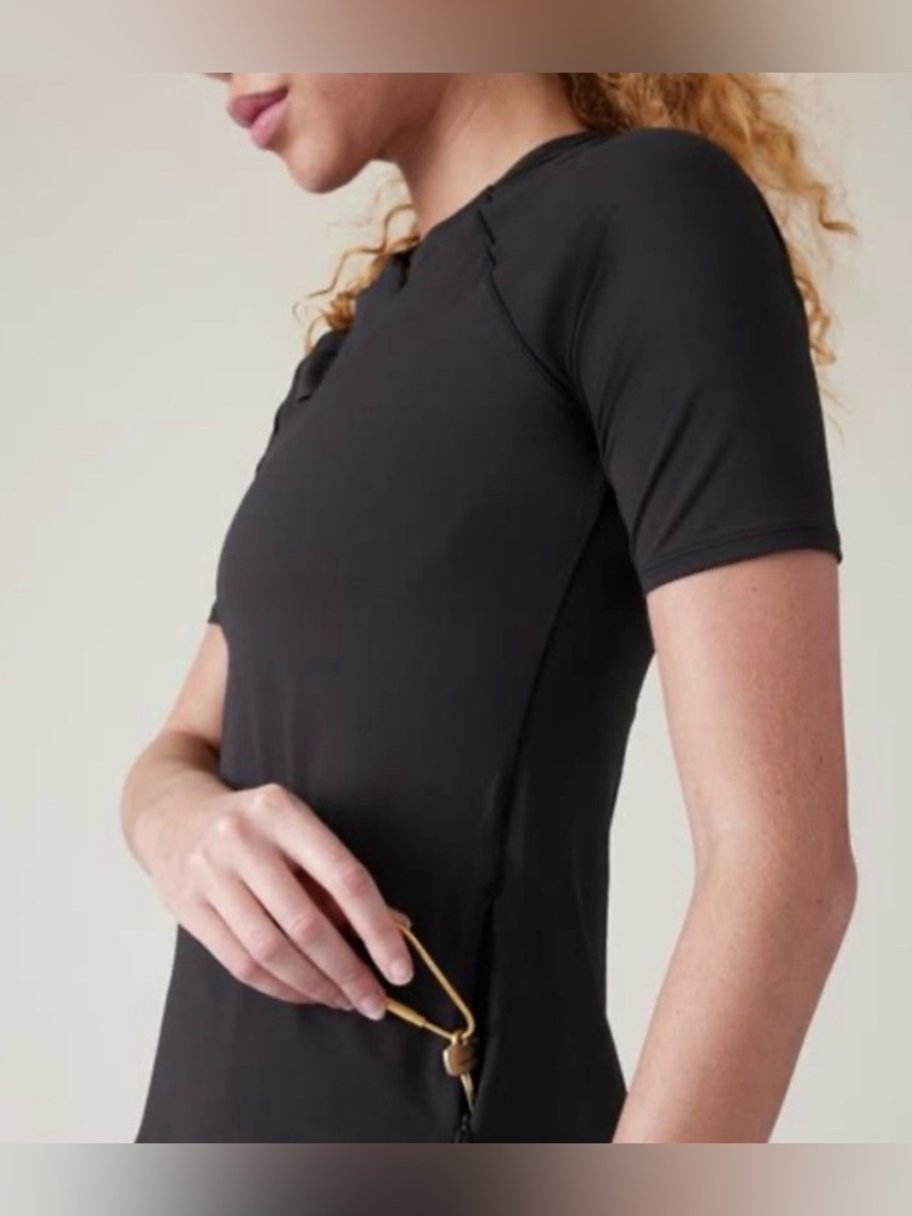 Athleta Sun Chaser 3/4 Sleeve Zip V-Neck Athletic Top Black Size Small NWT - Picture 2 of 8